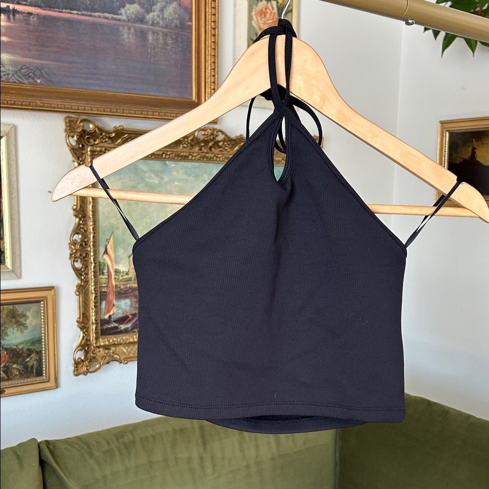 Zara Cropped Black Halter Neck Women's Top